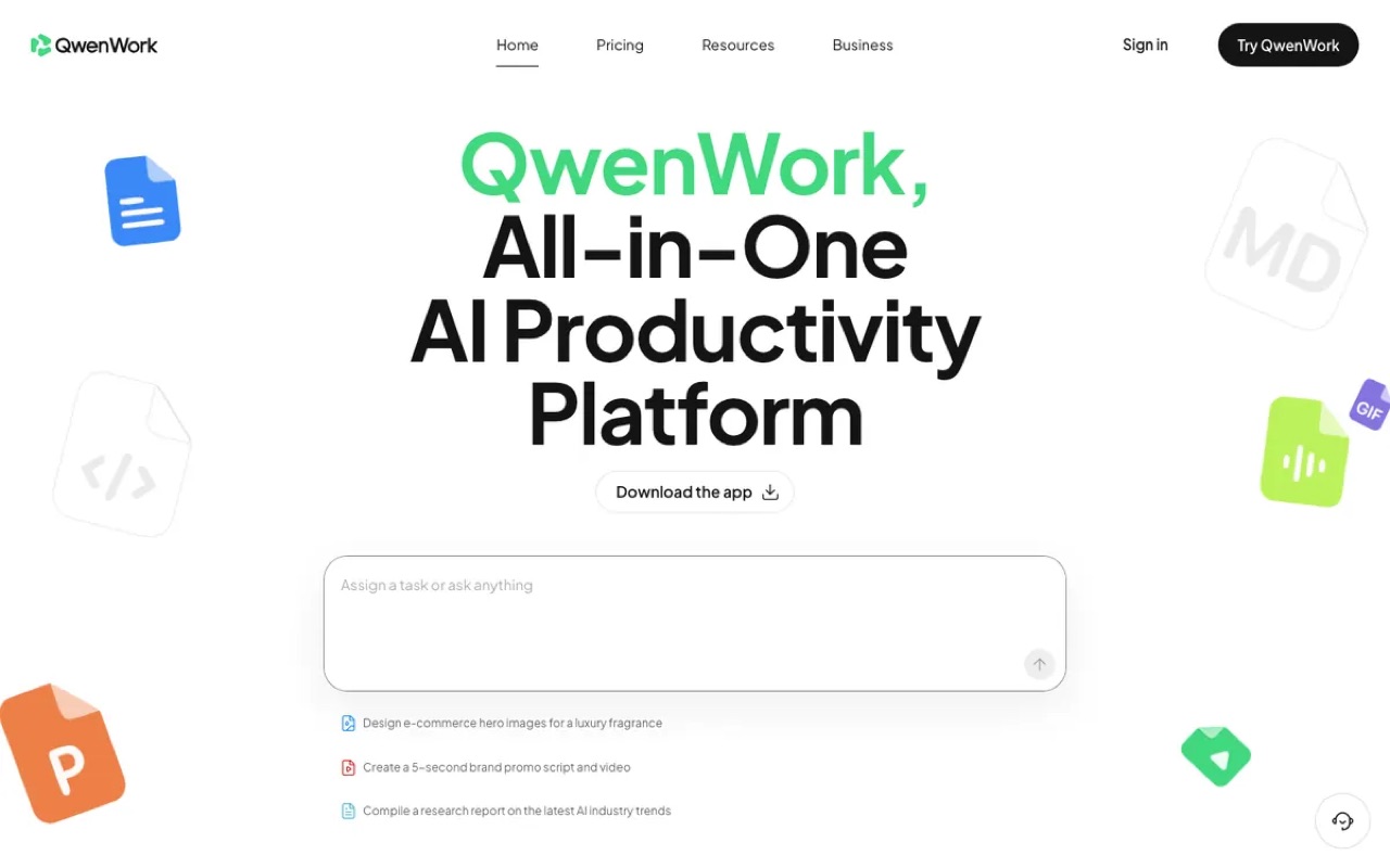 The Alibaba QwenWork page on qwenwork.ai