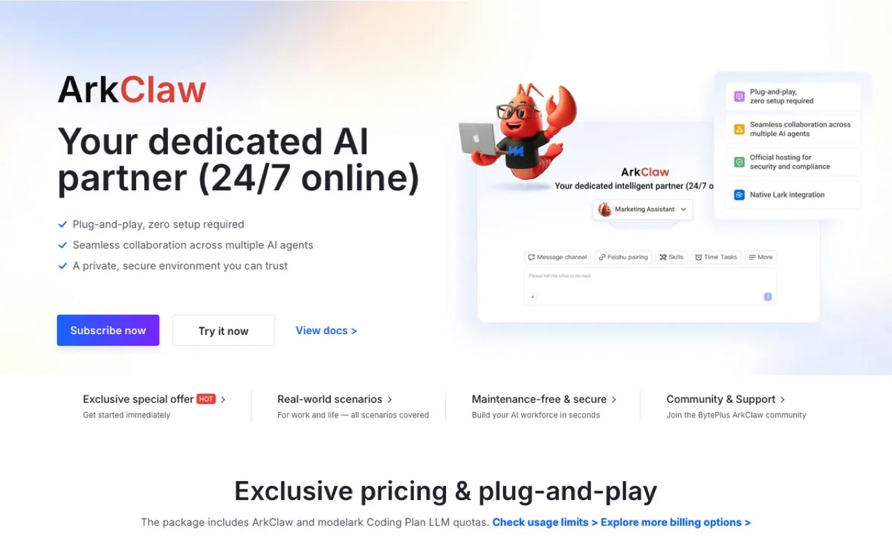 The ArkClaw page on byteplus.com