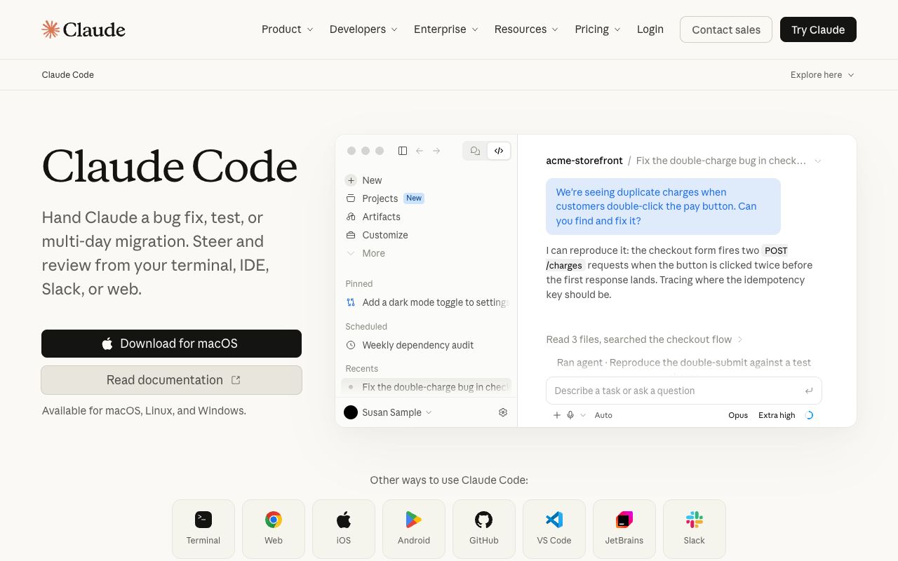 The Claude Code page on claude.com