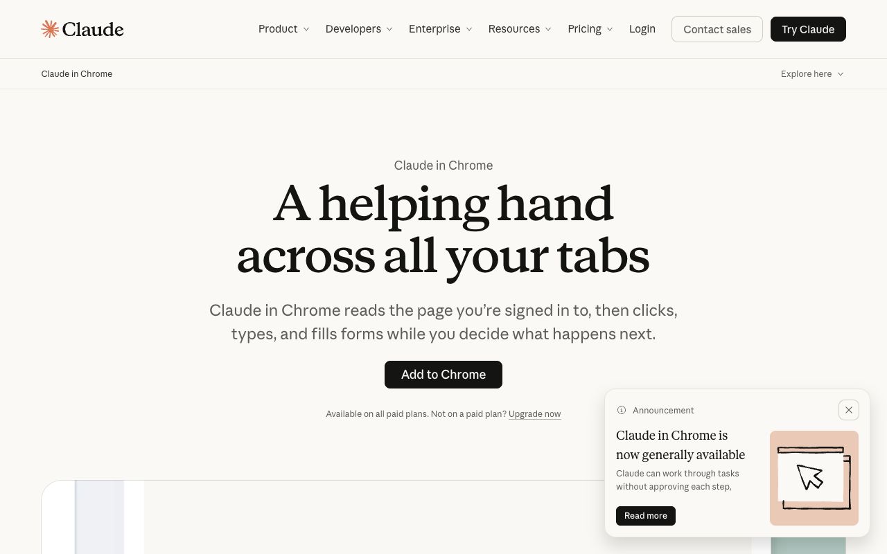 The Claude in Chrome page on claude.com