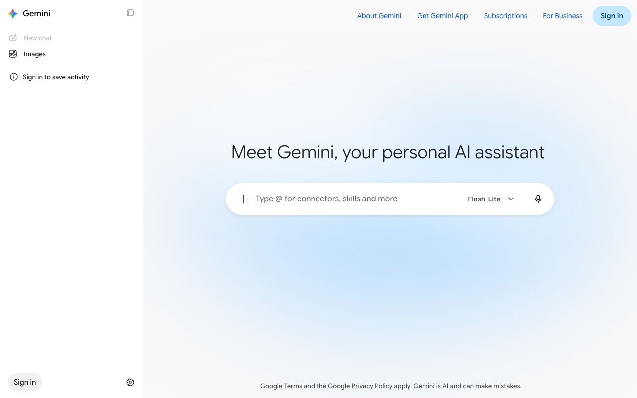 The Gemini page on gemini.google.com