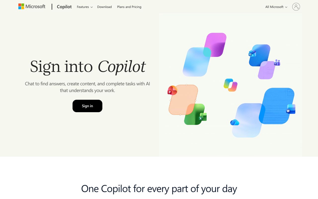 The Microsoft Copilot page on copilot.microsoft.com